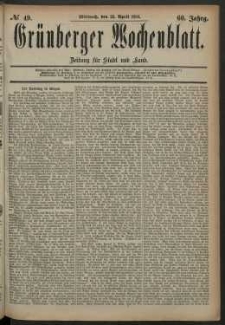 Grünberger Wochenblatt: Zeitung für Stadt und Land, No. 49. (23. April 1884)