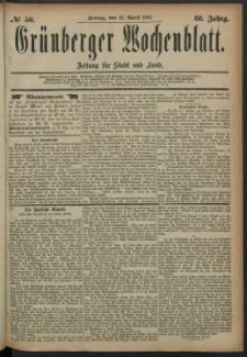 Grünberger Wochenblatt: Zeitung für Stadt und Land, No. 50. (25. April 1884)