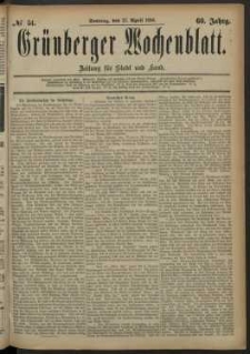Gr&uuml;nberger Wochenblatt: Zeitung f&uuml;r Stadt und Land, No. 51. (27. April 1884)