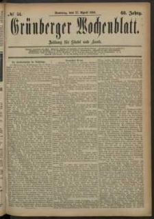 Grünberger Wochenblatt: Zeitung für Stadt und Land, No. 51. (27. April 1884)