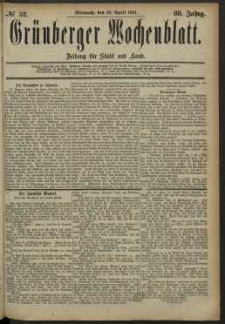 Grünberger Wochenblatt: Zeitung für Stadt und Land, No. 52. (30. April 1884)