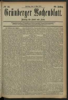 Grünberger Wochenblatt: Zeitung für Stadt und Land, No. 53. (2. Mai 1884)