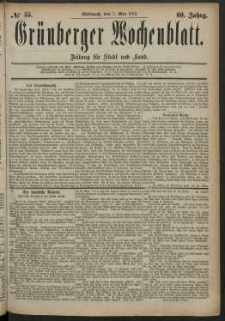 Grünberger Wochenblatt: Zeitung für Stadt und Land, No. 55. (7. Mai 1884)