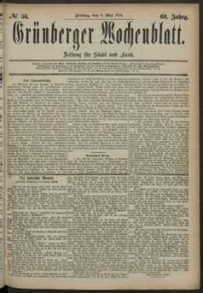 Grünberger Wochenblatt: Zeitung für Stadt und Land, No. 56. (9. Mai 1884)