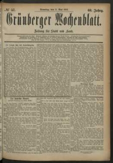 Gr&uuml;nberger Wochenblatt: Zeitung f&uuml;r Stadt und Land, No. 57. (11. Mai 1884)