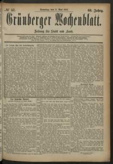 Grünberger Wochenblatt: Zeitung für Stadt und Land, No. 57. (11. Mai 1884)