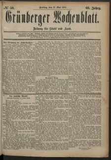 Gr&uuml;nberger Wochenblatt: Zeitung f&uuml;r Stadt und Land, No. 59. (16. Mai 1884)