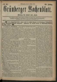 Gr&uuml;nberger Wochenblatt: Zeitung f&uuml;r Stadt und Land, No. 61. (21. Mai 1884)