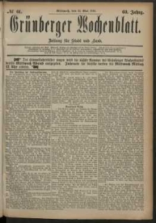Grünberger Wochenblatt: Zeitung für Stadt und Land, No. 61. (21. Mai 1884)
