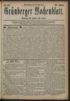 Gr&uuml;nberger Wochenblatt: Zeitung f&uuml;r Stadt und Land, No. 62. (22. Mai 1884)