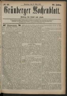 Gr&uuml;nberger Wochenblatt: Zeitung f&uuml;r Stadt und Land, No. 63. (25. Mai 1884)