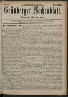 Grünberger Wochenblatt: Zeitung für Stadt und Land, No. 63. (25. Mai 1884)