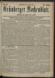 Grünberger Wochenblatt: Zeitung für Stadt und Land, No. 67. (4. Juni 1884)