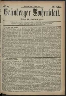 Grünberger Wochenblatt: Zeitung für Stadt und Land, No. 68. (6. Juni 1884)