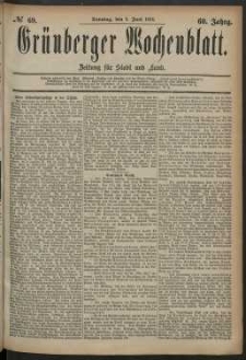 Grünberger Wochenblatt: Zeitung für Stadt und Land, No. 69. (8. Juni 1884)