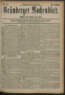 Gr&uuml;nberger Wochenblatt: Zeitung f&uuml;r Stadt und Land, No. 72. (15. Juni 1884)