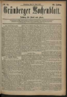 Grünberger Wochenblatt: Zeitung für Stadt und Land, No. 72. (15. Juni 1884)