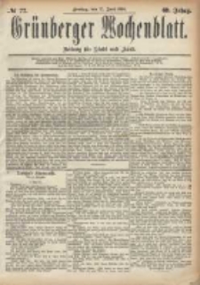 Grünberger Wochenblatt: Zeitung für Stadt und Land, No. 77. (27. Juni 1884)