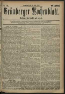 Gr&uuml;nberger Wochenblatt: Zeitung f&uuml;r Stadt und Land, No. 81. (6. Juli 1884)