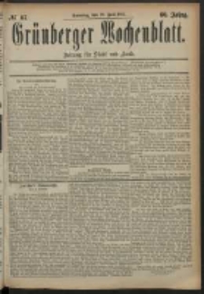Gr&uuml;nberger Wochenblatt: Zeitung f&uuml;r Stadt und Land, No. 87. (20. Juli 1884)