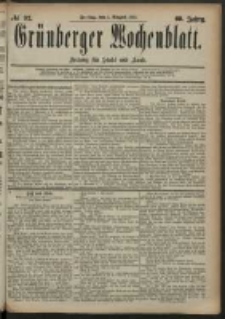Grünberger Wochenblatt: Zeitung für Stadt und Land, No. 92. (1. August 1884)