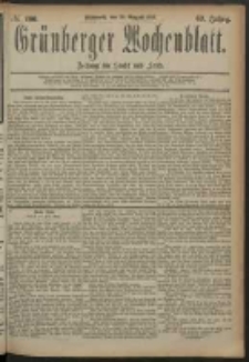 Gr&uuml;nberger Wochenblatt: Zeitung f&uuml;r Stadt und Land, No. 100. (20. August 1884)