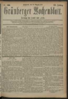 Grünberger Wochenblatt: Zeitung für Stadt und Land, No. 100. (20. August 1884)