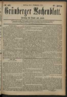 Gr&uuml;nberger Wochenblatt: Zeitung f&uuml;r Stadt und Land, No. 107. (5. September 1884)