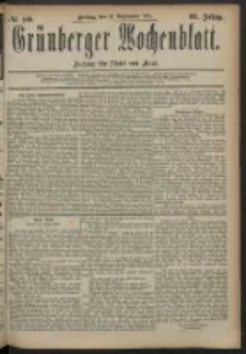 Grünberger Wochenblatt: Zeitung für Stadt und Land, No. 110. (12. September 1884)
