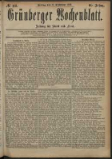 Gr&uuml;nberger Wochenblatt: Zeitung f&uuml;r Stadt und Land, No. 113. (19. September 1884)