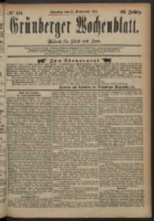 Gr&uuml;nberger Wochenblatt: Zeitung f&uuml;r Stadt und Land, No. 114. (21. September 1884)