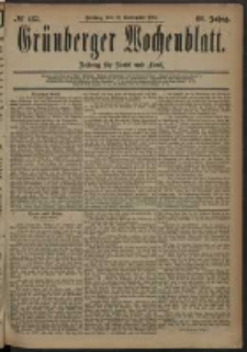 Gr&uuml;nberger Wochenblatt: Zeitung f&uuml;r Stadt und Land, No. 137. (14. November 1884)
