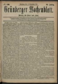 Grünberger Wochenblatt: Zeitung für Stadt und Land, No. 138. (16. November 1884)