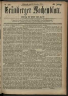 Gr&uuml;nberger Wochenblatt: Zeitung f&uuml;r Stadt und Land, No. 139. (119. November 1884)
