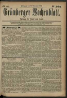 Grünberger Wochenblatt: Zeitung für Stadt und Land, No. 142. (26. November 1884)