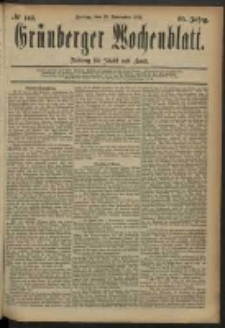 Grünberger Wochenblatt: Zeitung für Stadt und Land, No. 143. (28. November 1884)