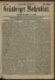 Gr&uuml;nberger Wochenblatt: Zeitung f&uuml;r Stadt und Land, No. 147. (7. December 1884)