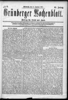 Grünberger Wochenblatt: Zeitung für Stadt und Land, No. 6. (14. Januar 1885)