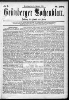 Grünberger Wochenblatt: Zeitung für Stadt und Land, No. 8. (18. Januar 1885)
