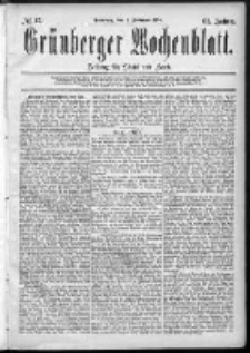 Grünberger Wochenblatt: Zeitung für Stadt und Land, No. 17. (8. Februar 1885)