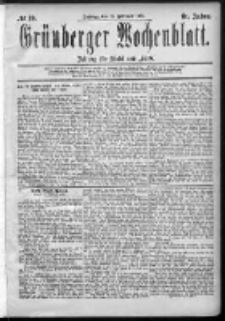 Grünberger Wochenblatt: Zeitung für Stadt und Land, No. 19. (13. Februar 1885)
