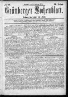 Grünberger Wochenblatt: Zeitung für Stadt und Land, No. 22. (20. Februar 1885)