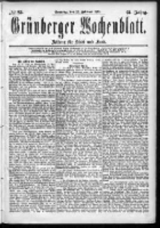 Grünberger Wochenblatt: Zeitung für Stadt und Land, No. 23. (22. Februar 1885)