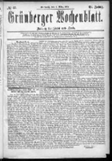 Grünberger Wochenblatt: Zeitung für Stadt und Land, No. 27. (4. März 1885)