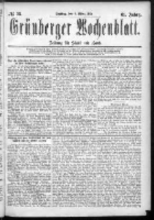 Grünberger Wochenblatt: Zeitung für Stadt und Land, No. 28. (6. März 1885)