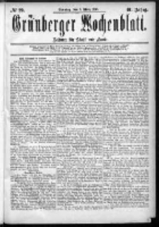 Grünberger Wochenblatt: Zeitung für Stadt und Land, No. 29. (8. März 1885)