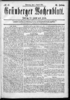 Grünberger Wochenblatt: Zeitung für Stadt und Land, No. 41. (5. April 1885)