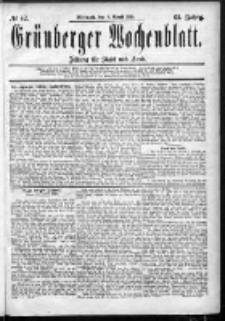 Grünberger Wochenblatt: Zeitung für Stadt und Land, No. 42. (8. April 1885)