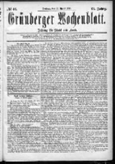 Grünberger Wochenblatt: Zeitung für Stadt und Land, No. 46. (17. April 1885)
