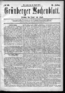 Grünberger Wochenblatt: Zeitung für Stadt und Land, No. 48. (22. April 1885)